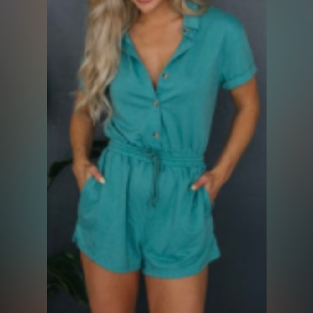Sea Foam Blue Romper - Large